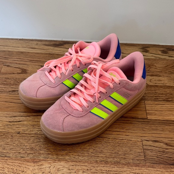 adidas Shoes - Adidas Pink and Lime Green Sneakers with Blue Accent